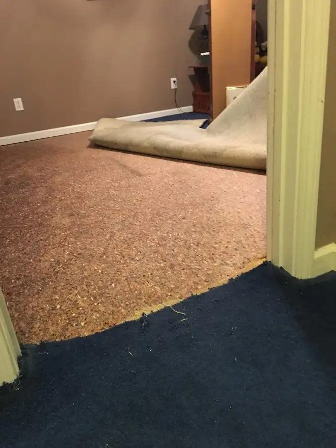 Carpet pad removal revealing water damage during Drying & Dehumidification in Lake Forest
